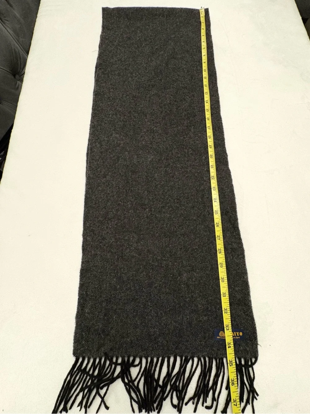 TAIYO Kyoto Japan 100% Cashmere Fringe Scarf Charcoal Gray Luxury Winter Wrap